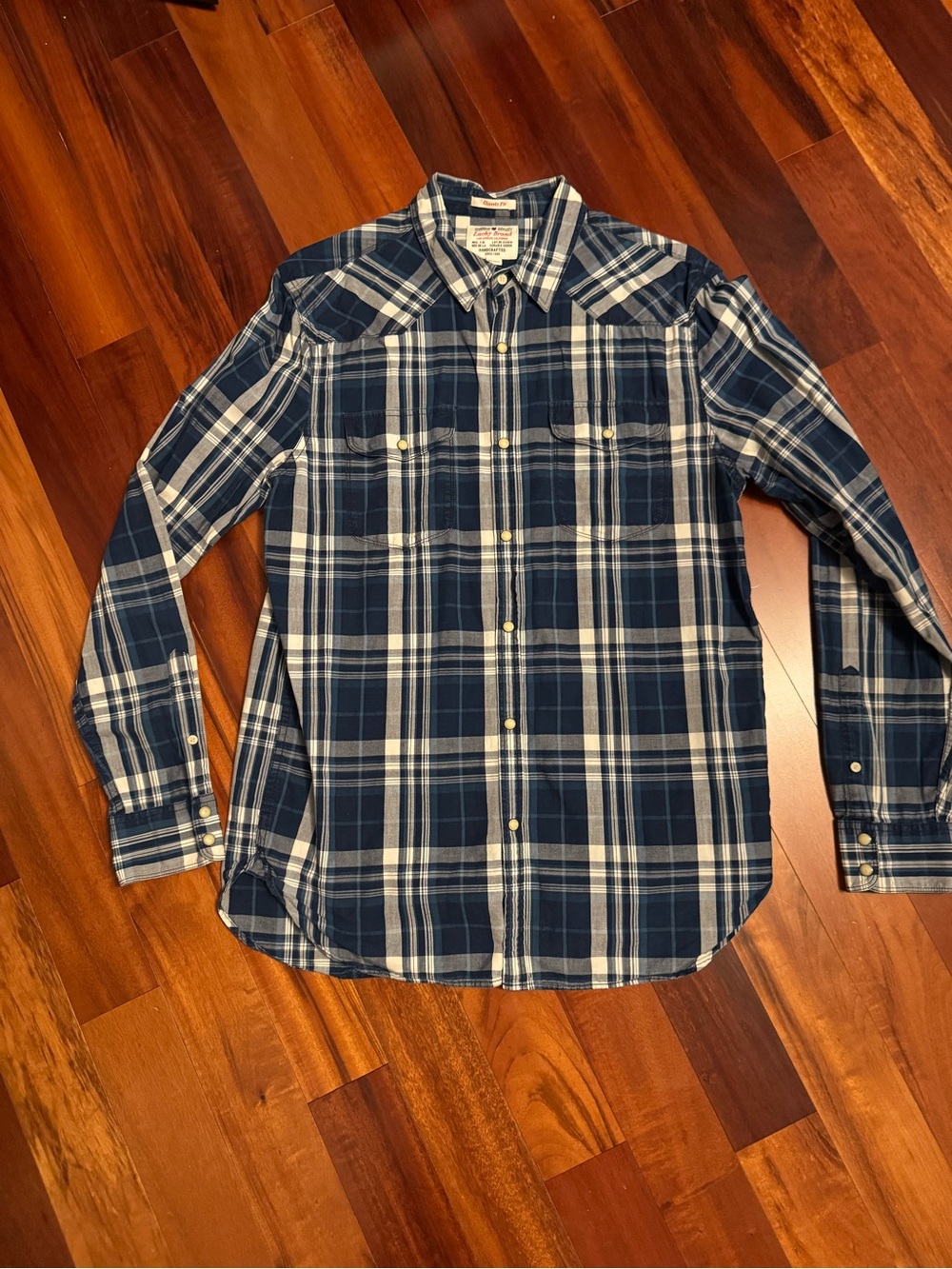 Lucky Brand Blue and White Plaid Button-Down Shirt